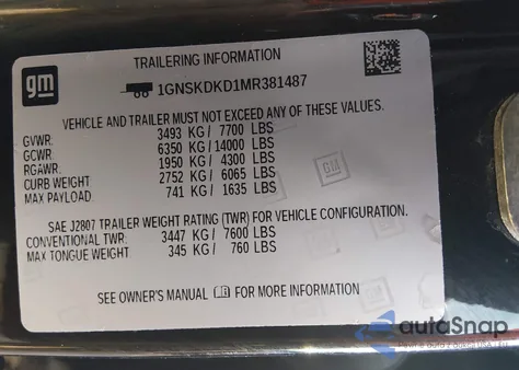 2021 Chevrolet Suburban 4Wd Z71 z USA, uszkodzony, nr VIN 1GNSKDKD1MR381487